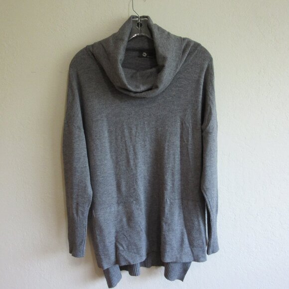 Sweaters - Gray Knit L Pullover Cowl Neck High-Low 3/4 Sleeve Sweater Made in Italy